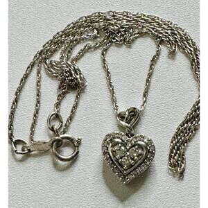 Genuine Diamond 1/10 ctw Double Heart Halo Pendant 925 Sterling w/ 18” Necklace